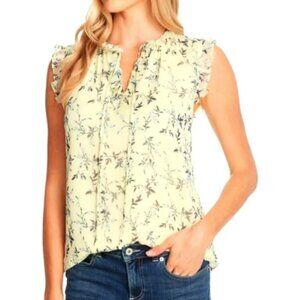 CeCe Women’s sleeveless lemonade yellow floral ruffle blouse